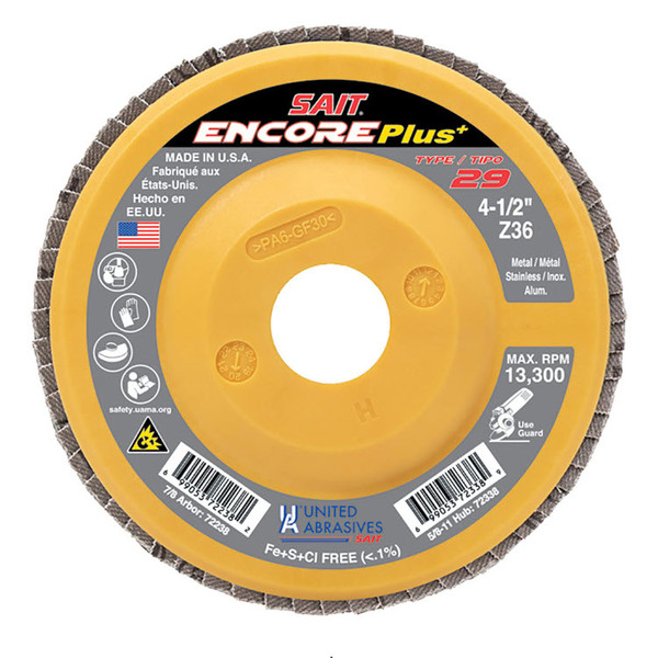 72241 Flap Disc EncorePlus+ 4 1/2  80 Grit T29  Arbor 7/8  Zirconium