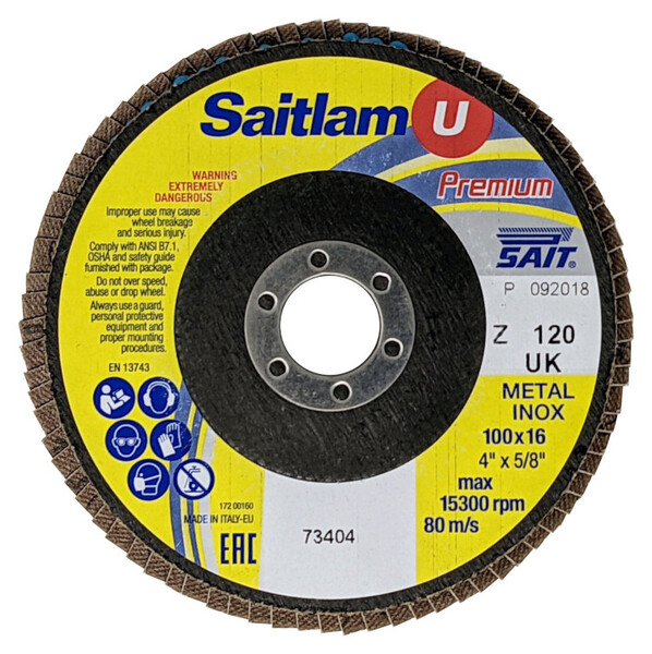 73402 Flap Disc Saitlam UK™ 4  60 Grit T27 Arbor 7/8  Zirconium