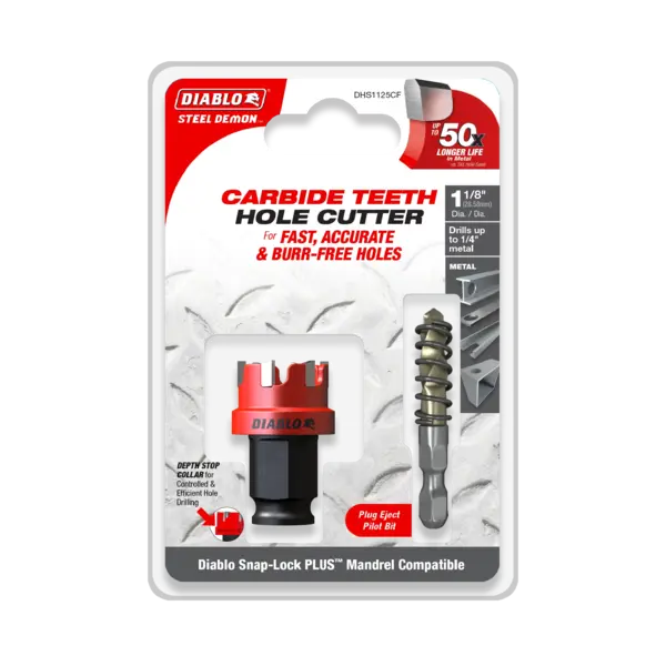 DHS1125CF Hole Cutter 1 1/8 Carbide Tooth  Steel Demon Diablo