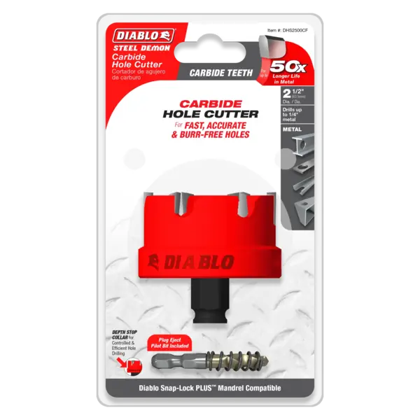 DHS2500CF Hole Cutter 2 1/2 Carbide Tooth  Steel Demon Diablo