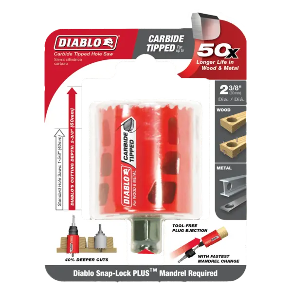 DHS2375CT Hole Saw 2 3/8 Carbide Tooth  Diablo