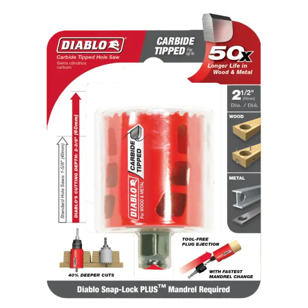 DHS2500CT Hole Saw 2 1/2 Carbide Tooth  Diablo