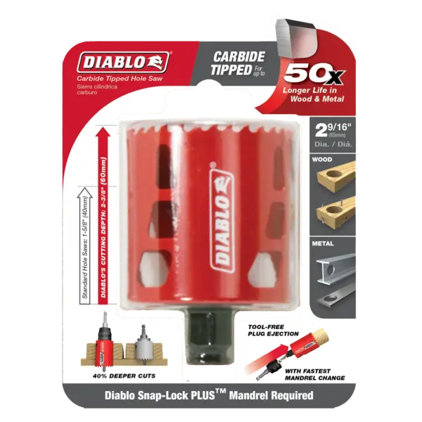 DHS2563CT Hole Saw 2 9/16 Carbide Tooth  Diablo