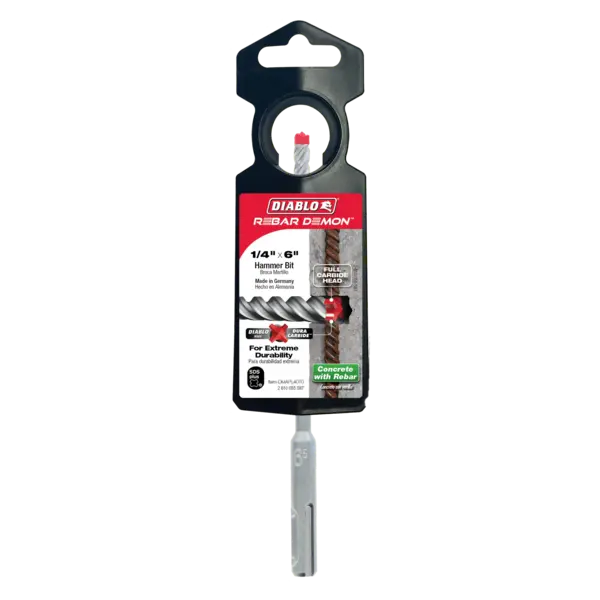 DMAPL4070 Hammer Bit Carbide Tipped SDS-Plus 4 Cutter 1/4 x 4 x 6  Rebar Demon™ Diablo