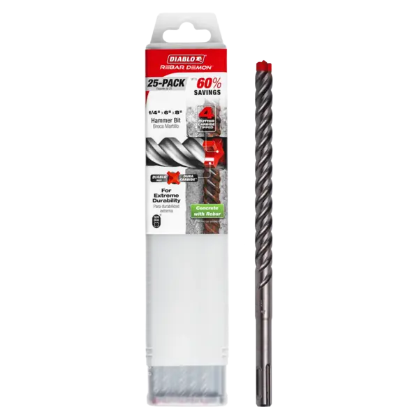 DMAPL4185 Hammer Bit Carbide Tipped SDS-Plus 4 Cutter 1/2 x 6 x 8  Rebar Demon™ Diablo