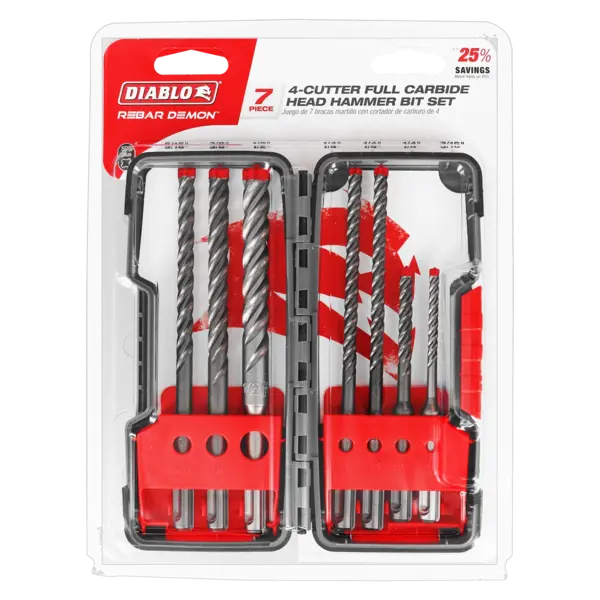 DMAPL9920-S7 Hammer Bit Set Rebar Demon Carbide Tipped SDS-PLUS 4 Cutter (7-PC)  diablo