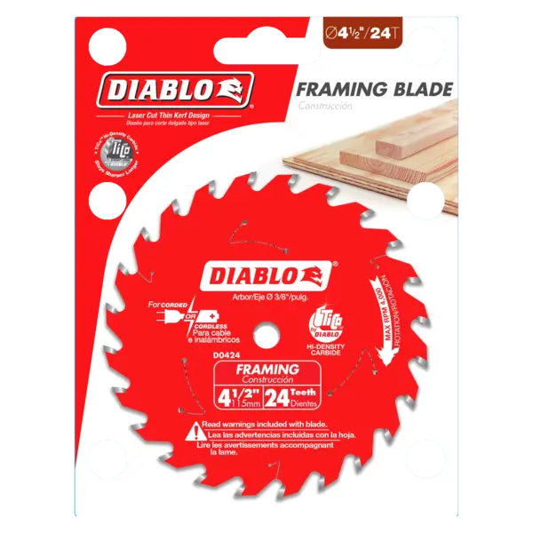 D0424X Blade 4 1/2 x 24 Tooth Framing Wood  Steel Demon™ Diablo®