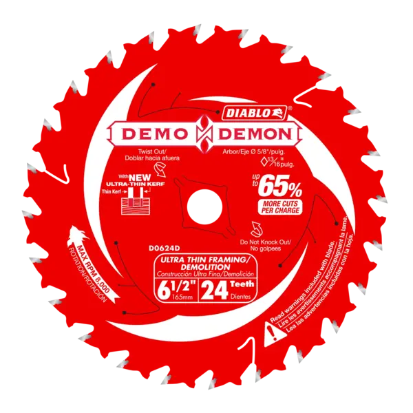 D0624DA Blade 6 1/2 x 24 Tooth Ultra Thin Wood  Demo Demon™ Diablo®