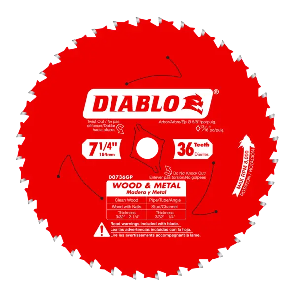 D0736GPA Blade 7 1/4 x 36 Tooth Carbide Wood and Metal  Diablo®