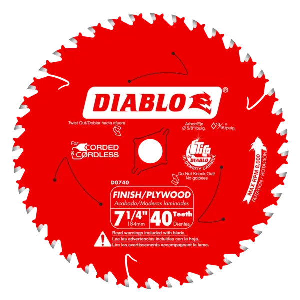 D0740A Blade 7 1/4 x 40 Tooth Finish Wood  Diablo®