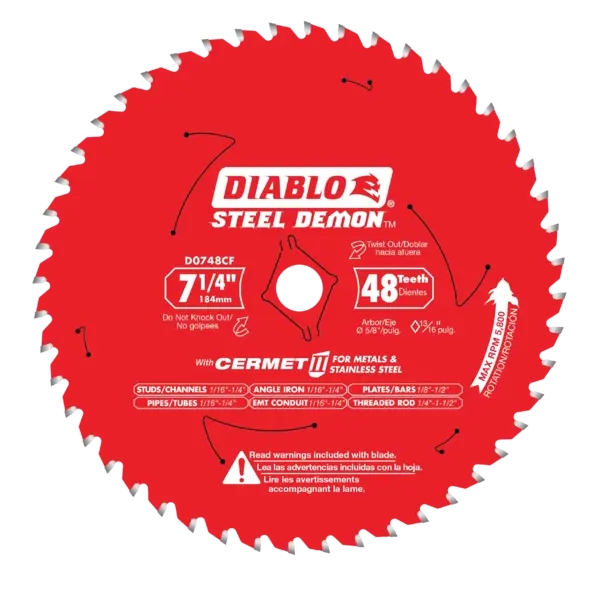 D0748CFA Blade 7 1/4 x 48 Tooth Cermet II Medium Metal  Steel Demon™  Diablo®
