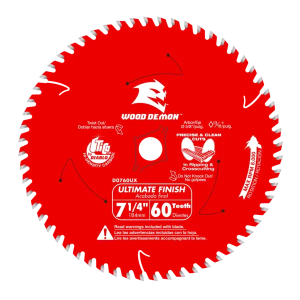 D0760UXA Blade 7 1/4 x 60 Tooth Carbide-Tipped Ultimate Finish Wood  Wood Demon™ Diablo®