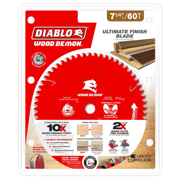 D0760UXA Blade 7 1/4 x 60 Tooth Carbide-Tipped Ultimate Finish Wood  Wood Demon™ Diablo®