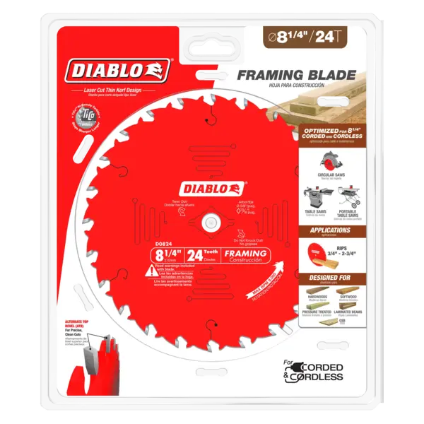 D0824X Blade 8 1/4 x 24 Tooth Framing Wood  Diablo®