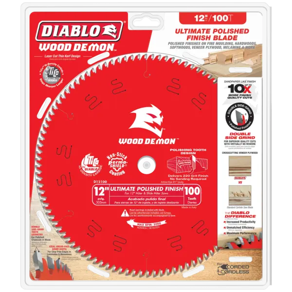 D12100X Blade 12 x 100 Tooth Ultimate Polish Wood Demon™ Diablo®