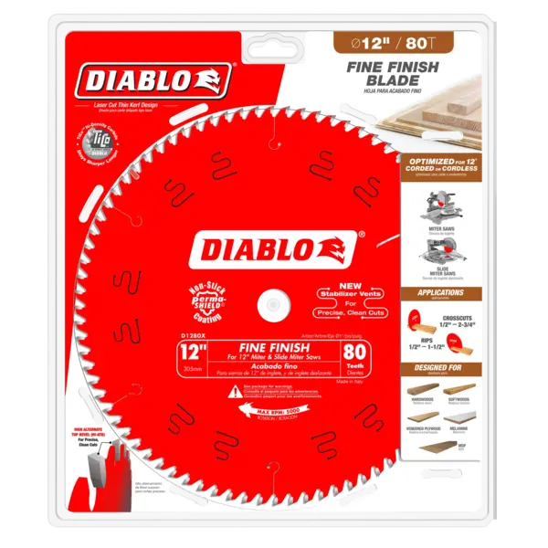 D1280X Blade 12 x 80 Tooth Fine Finish Wood  Diablo®