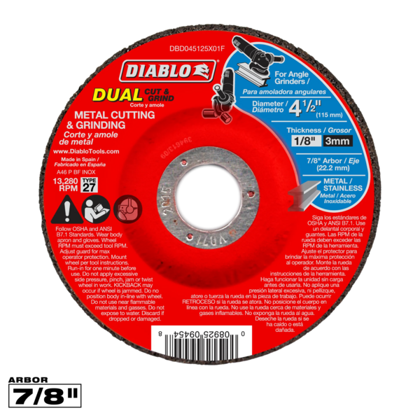 DBD045125X01F Cut and Grind Wheel 4 1/2 T27  Diablo