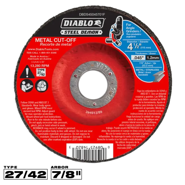 DBDS45045701F Cut Off Disc 4 1/2  T27  Steel Demon™ Diablo®