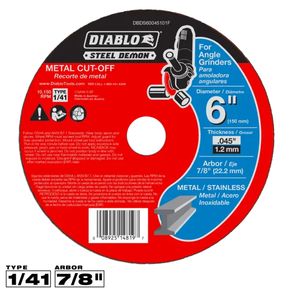 DBDS60045101F Cut Off Disc 6 T1  Steel Demon™ Diablo®