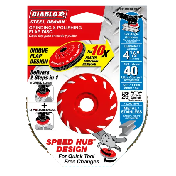 DCX045040B01F Flap Disc 4 1/2 40 Grit Speed Hub  Steel Demon™ Diablo®