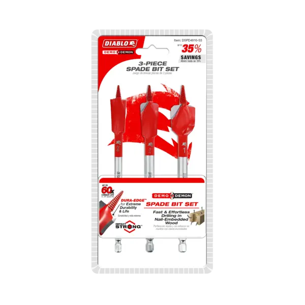 DSPD4910-S3 Paddle Bit Set Demo Demon Nail-Embedded Wood (3-pc)  Diablo