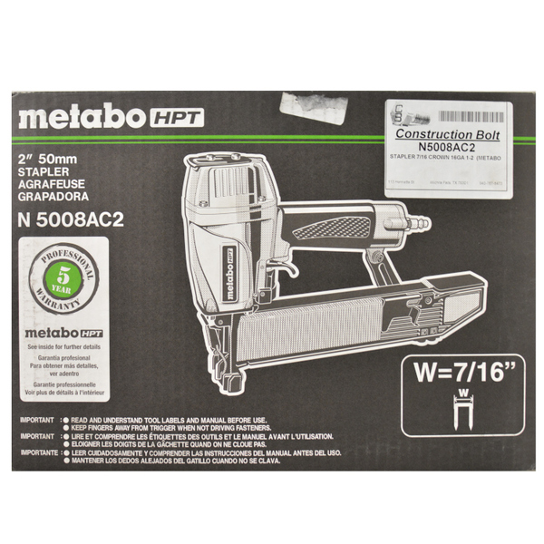 N5008AC2 Stapler 7/16 Crown 16GA 1-2  (Metabo N500008AC2)
