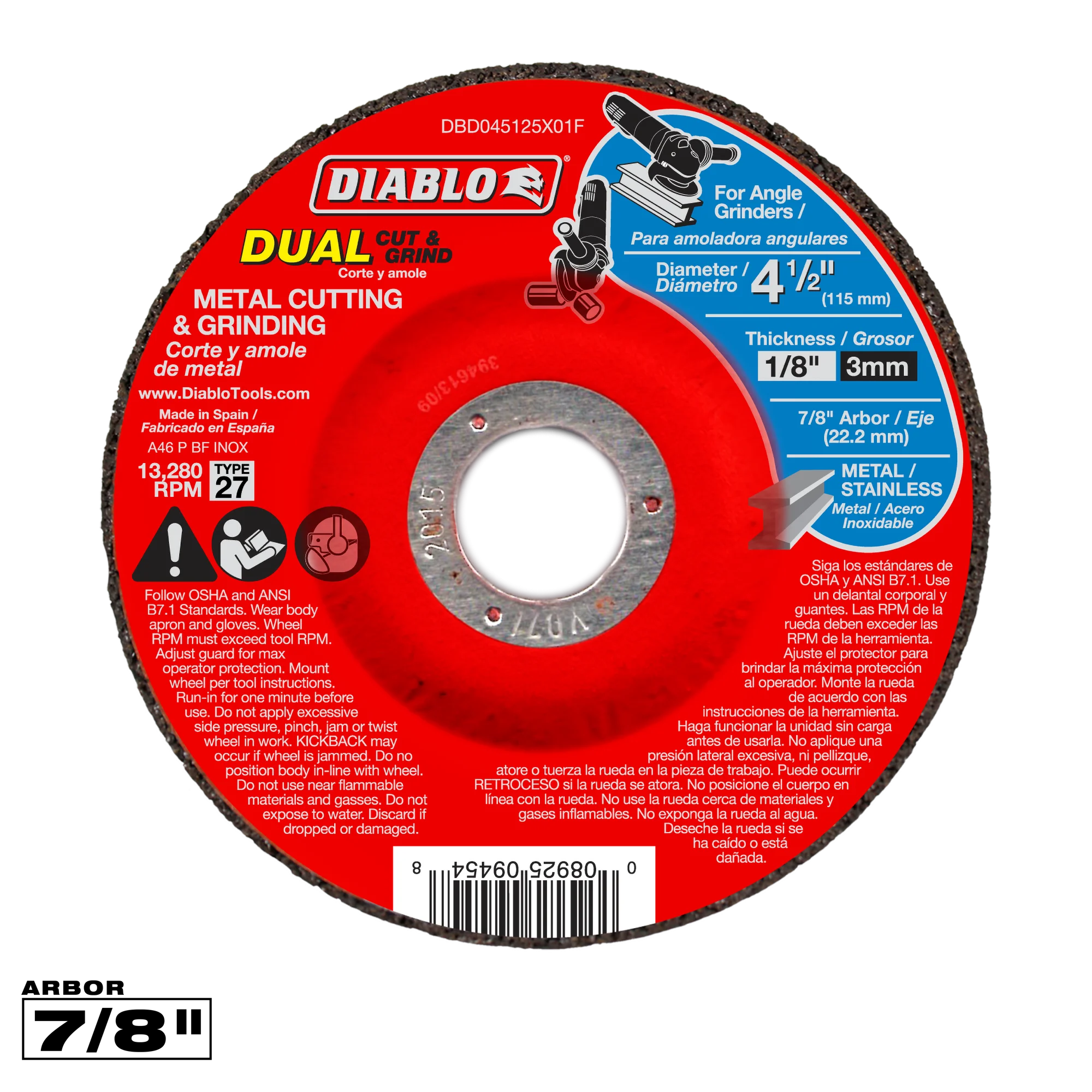 Cut and Grind Wheel 4 1/2 T27  Diablo