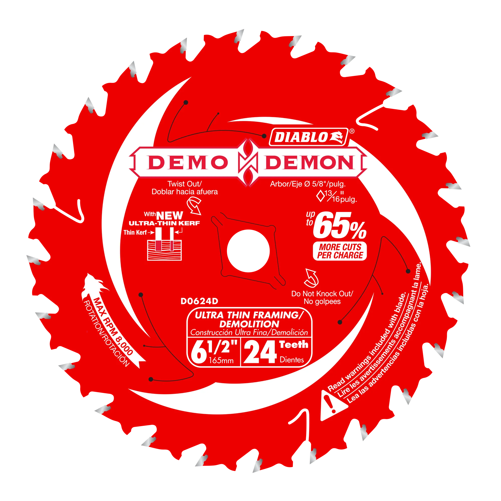 Blade 6 1/2 x 24 Tooth Ultra Thin Wood  Demo Demon™ Diablo®