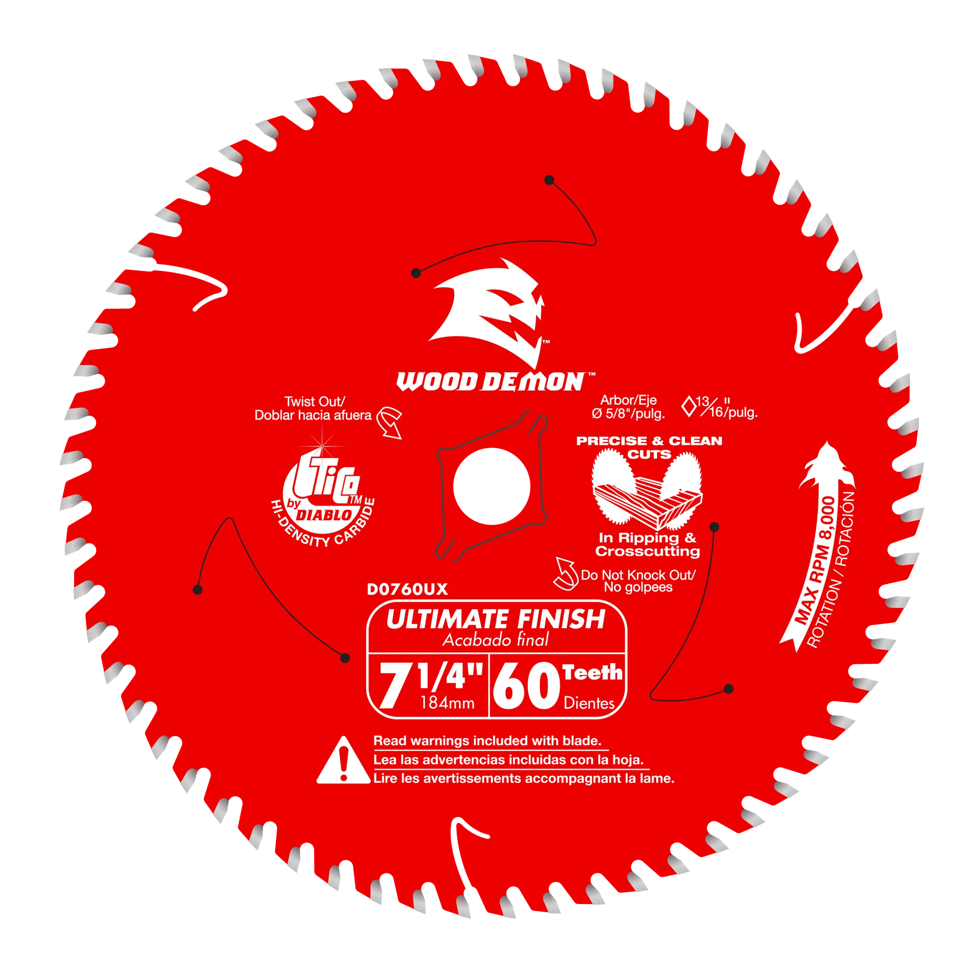 Blade 7 1/4 x 60 Tooth Carbide-Tipped Ultimate Finish Wood  Wood Demon™ Diablo®