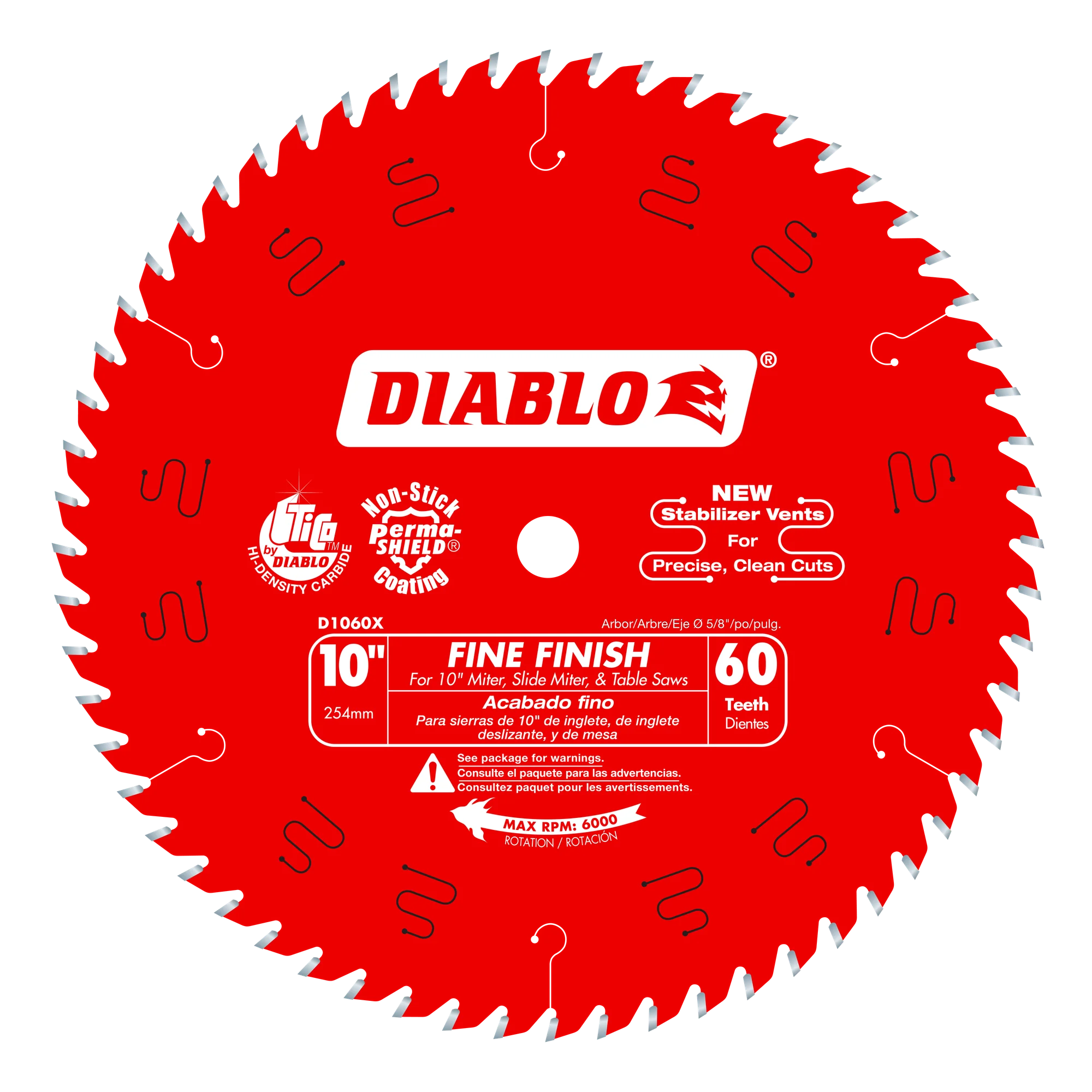 Blade 10 x 60 Tooth Fine Finish Wood  Diablo®