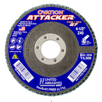 Flap Disc Ovation® Attacker 4 1/2  120 Grit T27 Arbor 7/8 Zirconium